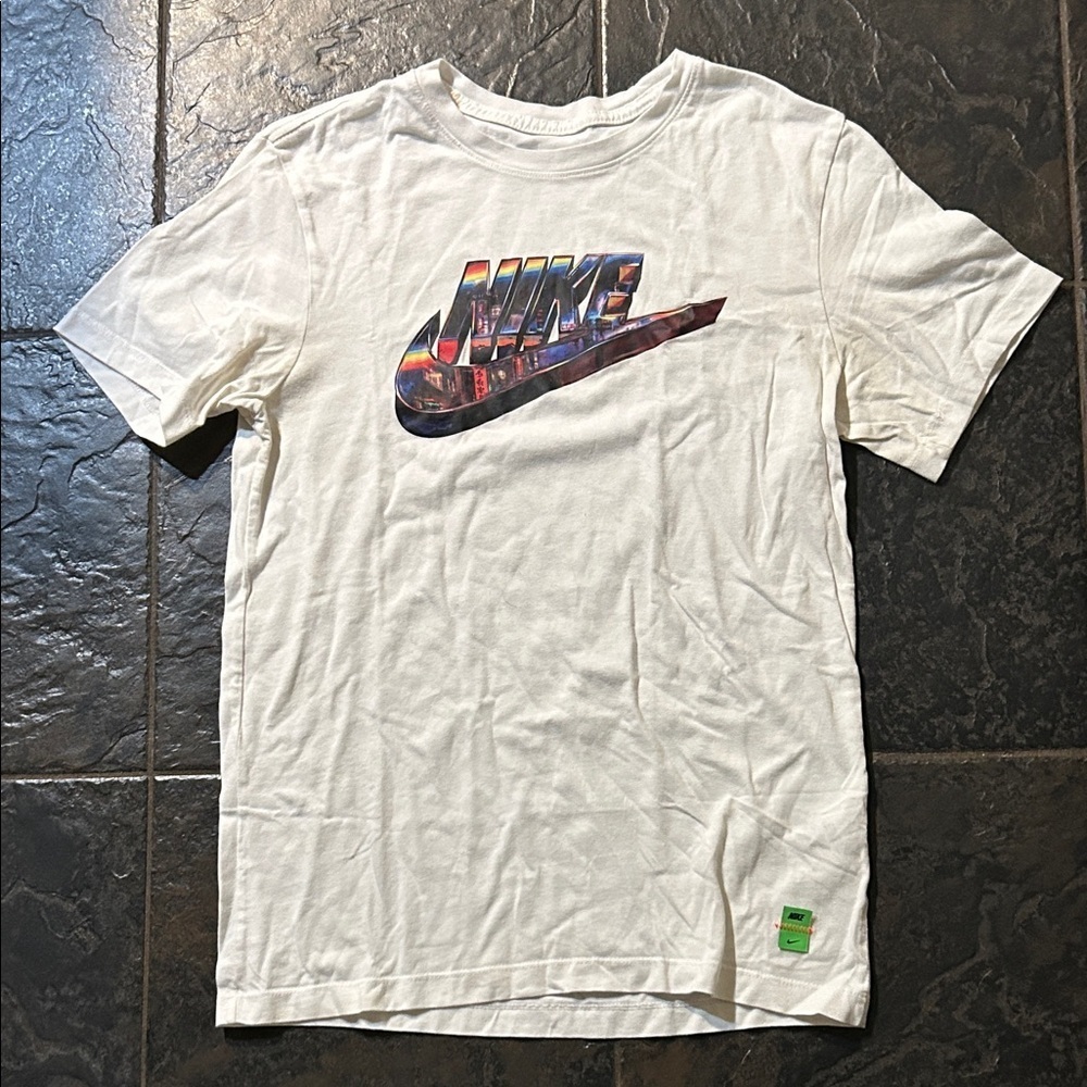 Nike White Tee with Multicolor Logo